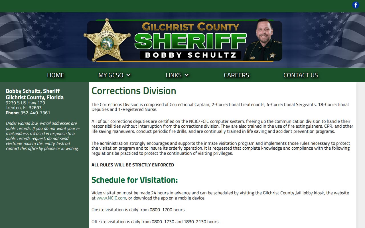 Gilchrist County Corrections Division source for 72-hour release records