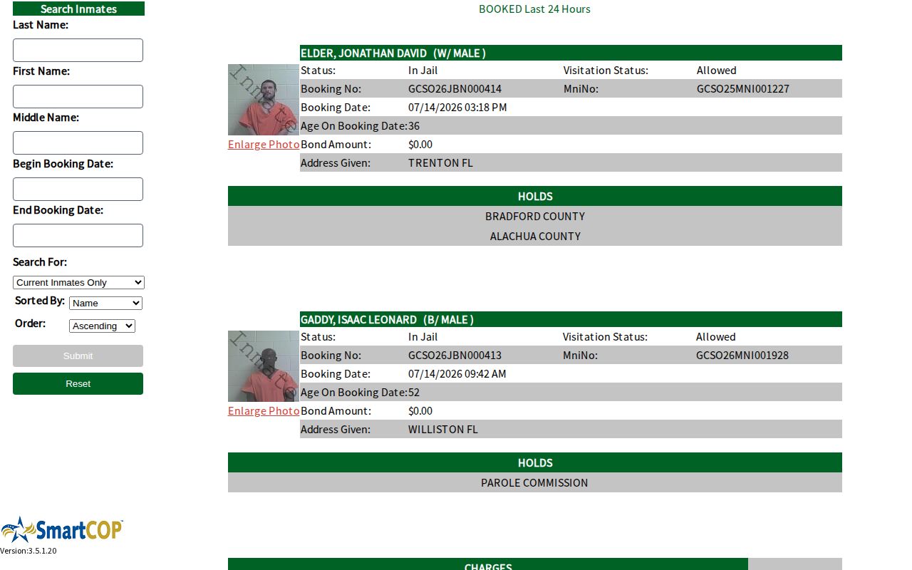 Gilchrist County released inmate record and booking photo search