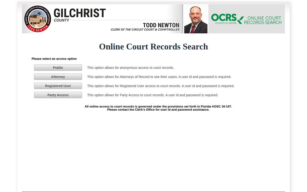 Gilchrist County court release record search