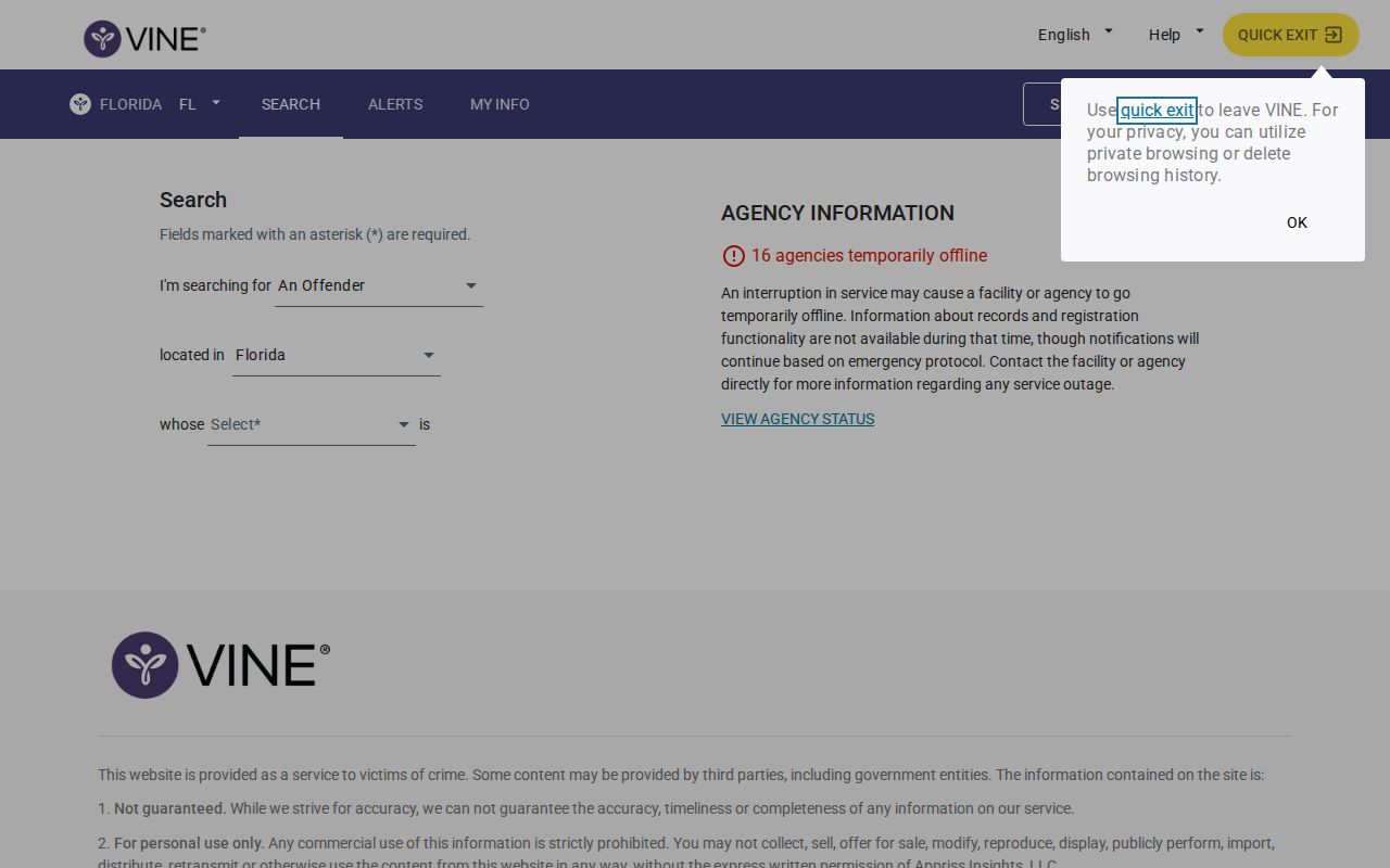 Gilchrist County VINELink release check person search